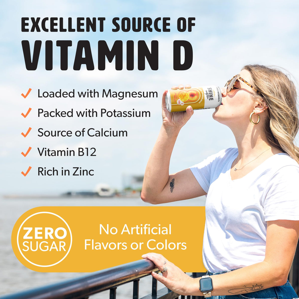 ShineWater Peach Mango Vitamin D Electrolyte Drink – Zero Sugar, Low-Calorie Hydration (12-Pack)