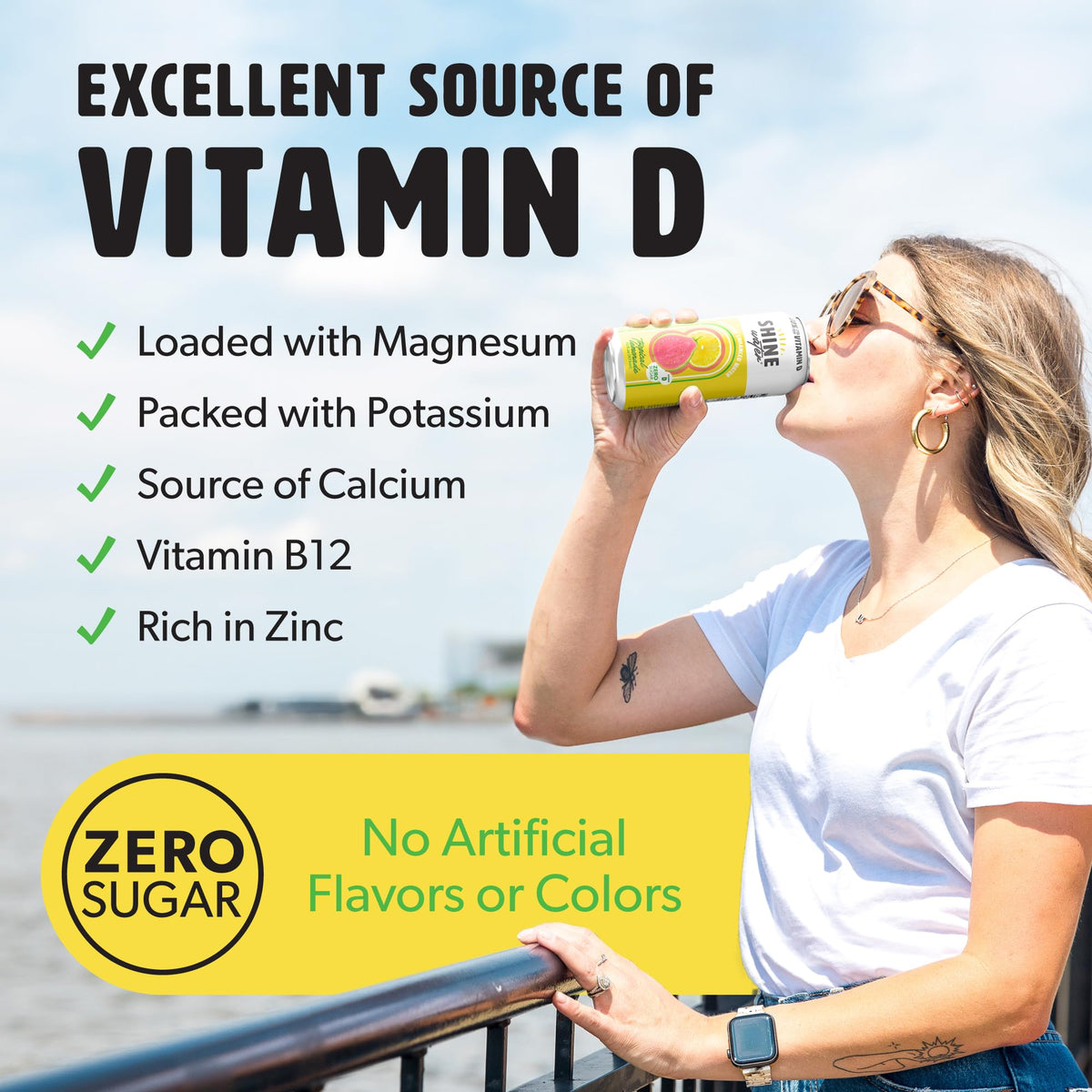 ShineWater Tropical Lemonade Vitamin D Electrolyte Drink 12-Pack – Zero Sugar, Low Calorie