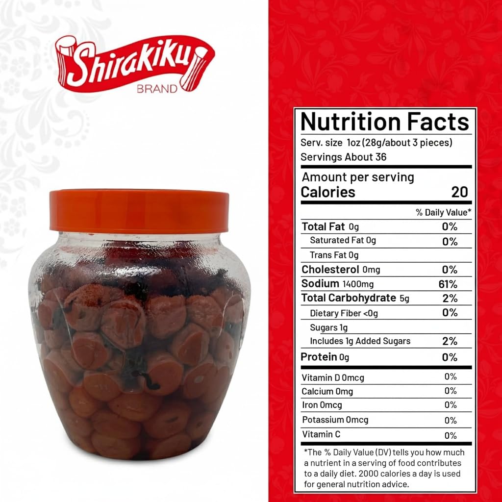 Shirakiku Salted Plums Shiso Ume – Umeboshi for Noodles, Rice Balls, Sandwiches | 2.2lb Jar