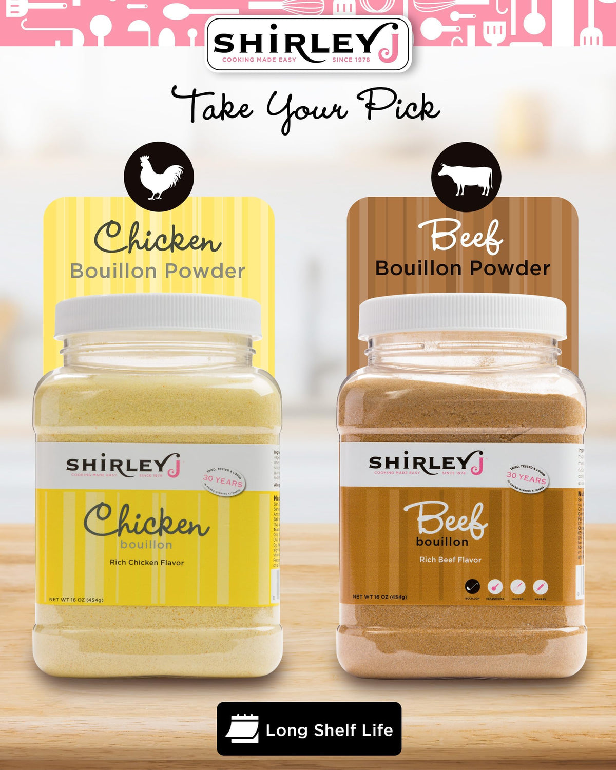 Shirley J Rich Beef Bouillon Powder – Lower Sodium, Instant Gourmet Base, Replaces 30+ Cartons (1lb Jar)