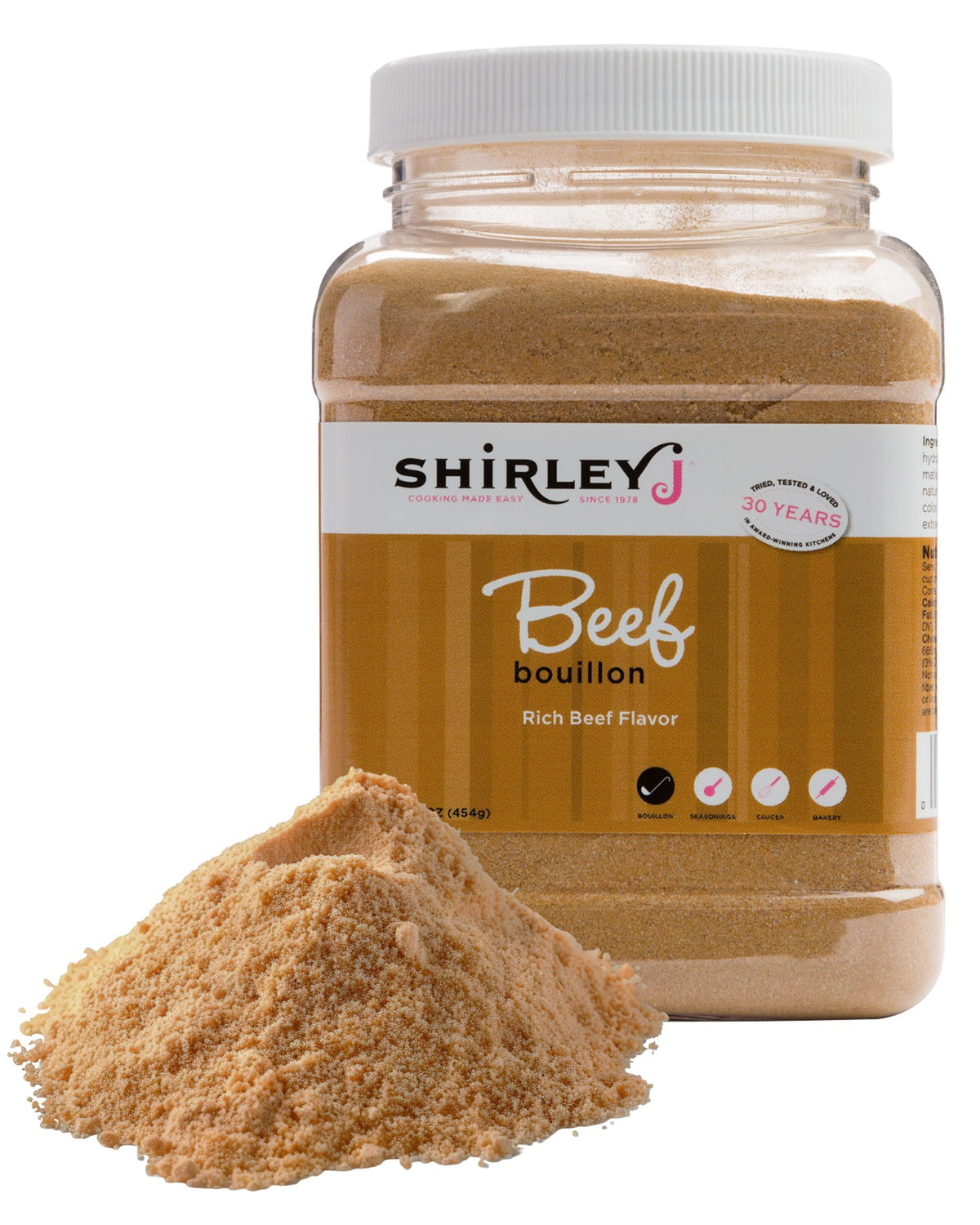 Shirley J Rich Beef Bouillon Powder – Lower Sodium, Instant Gourmet Base, Replaces 30+ Cartons (1lb Jar)