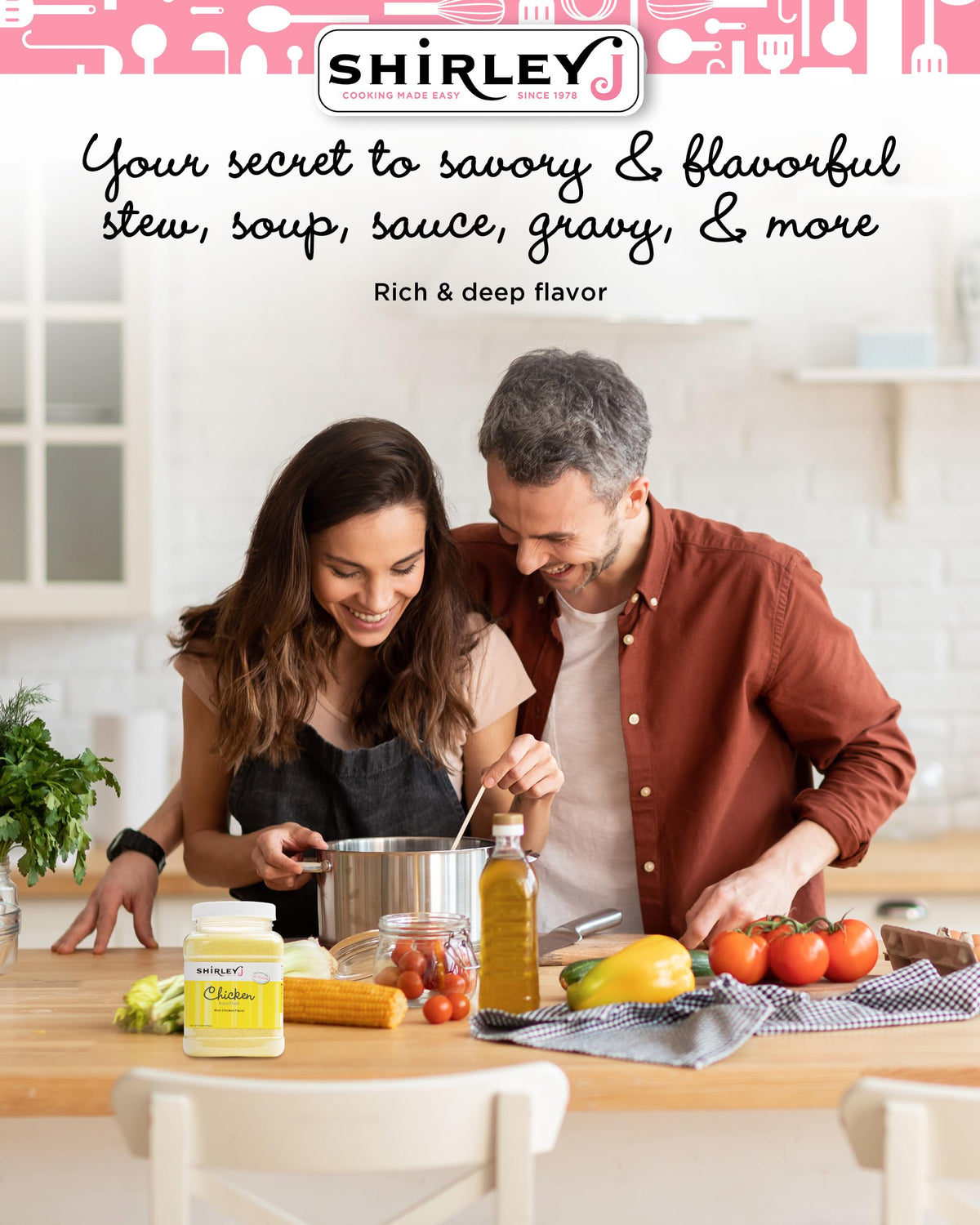 Shirley J Rich Chicken Bouillon Powder — Instant Gourmet Base, Lower Sodium, Replaces 30+ Cartons