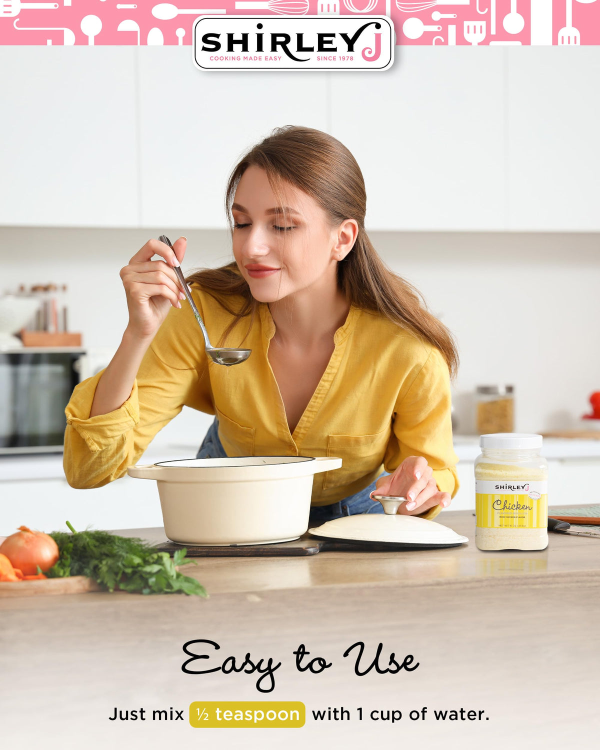 Shirley J Rich Chicken Bouillon Powder — Instant Gourmet Base, Lower Sodium, Replaces 30+ Cartons