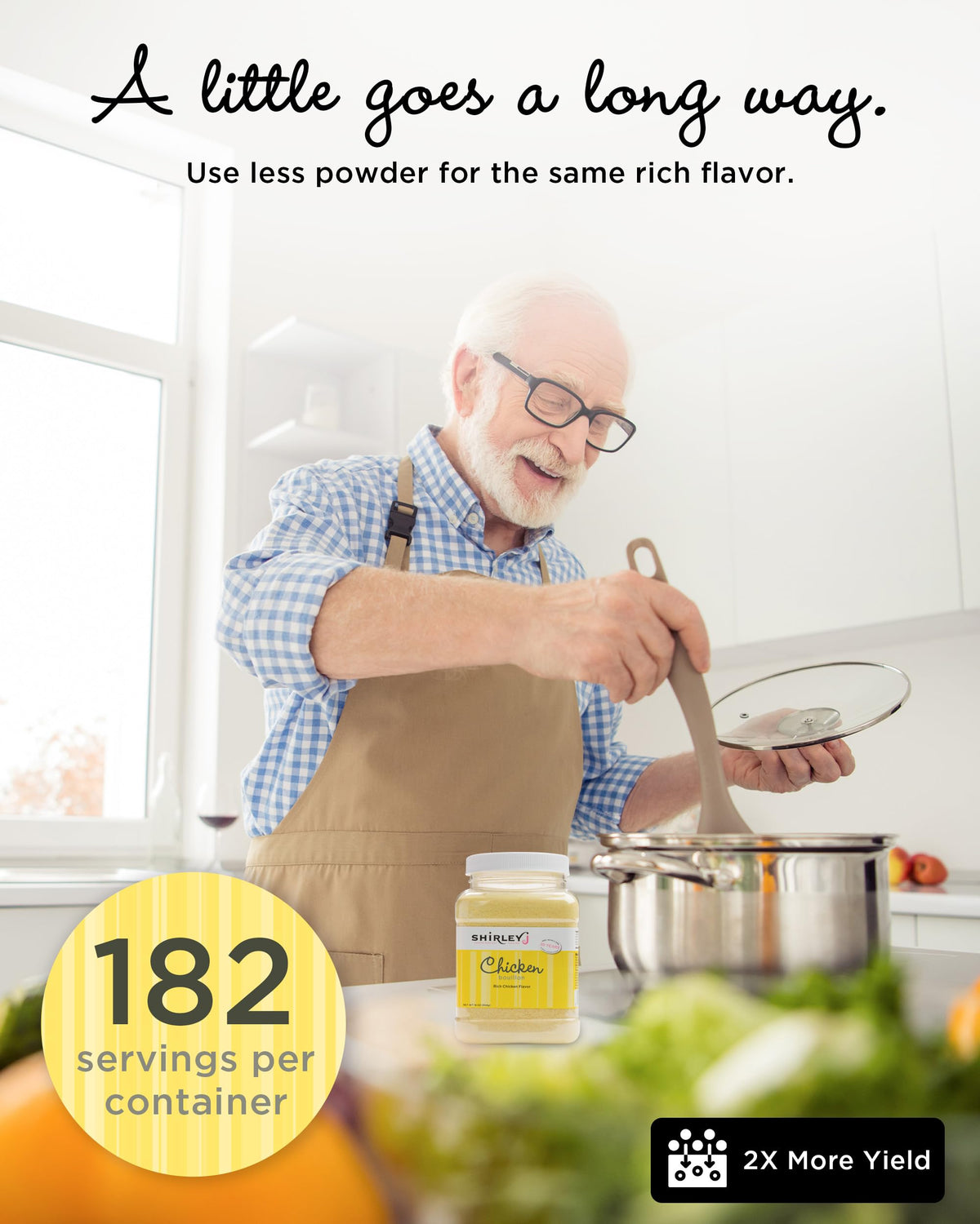 Shirley J Rich Chicken Bouillon Powder — Instant Gourmet Base, Lower Sodium, Replaces 30+ Cartons