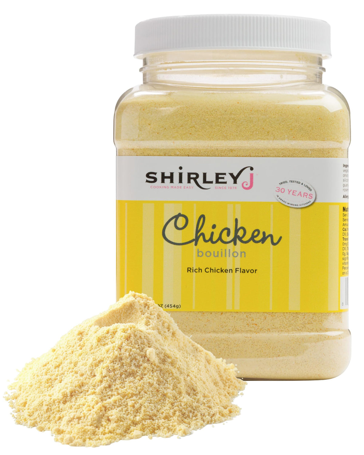 Shirley J Rich Chicken Bouillon Powder — Instant Gourmet Base, Lower Sodium, Replaces 30+ Cartons