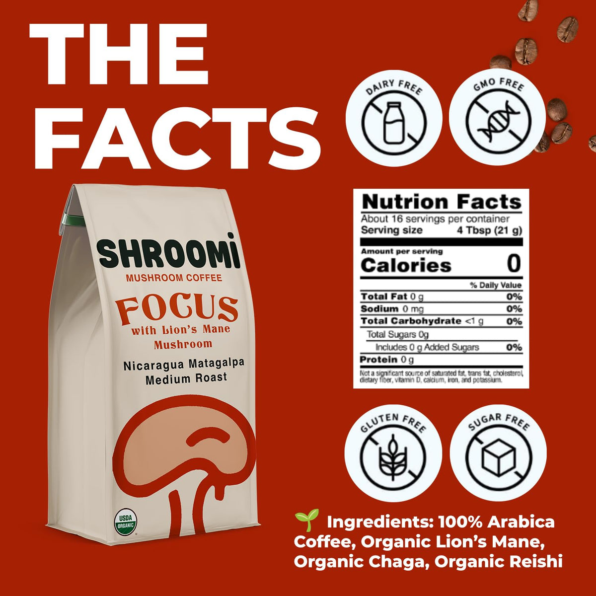 Shroomi Mushroom Focus Coffee — 16,000mg Lions Mane, Reishi & Chaga | Medium Roast 10oz