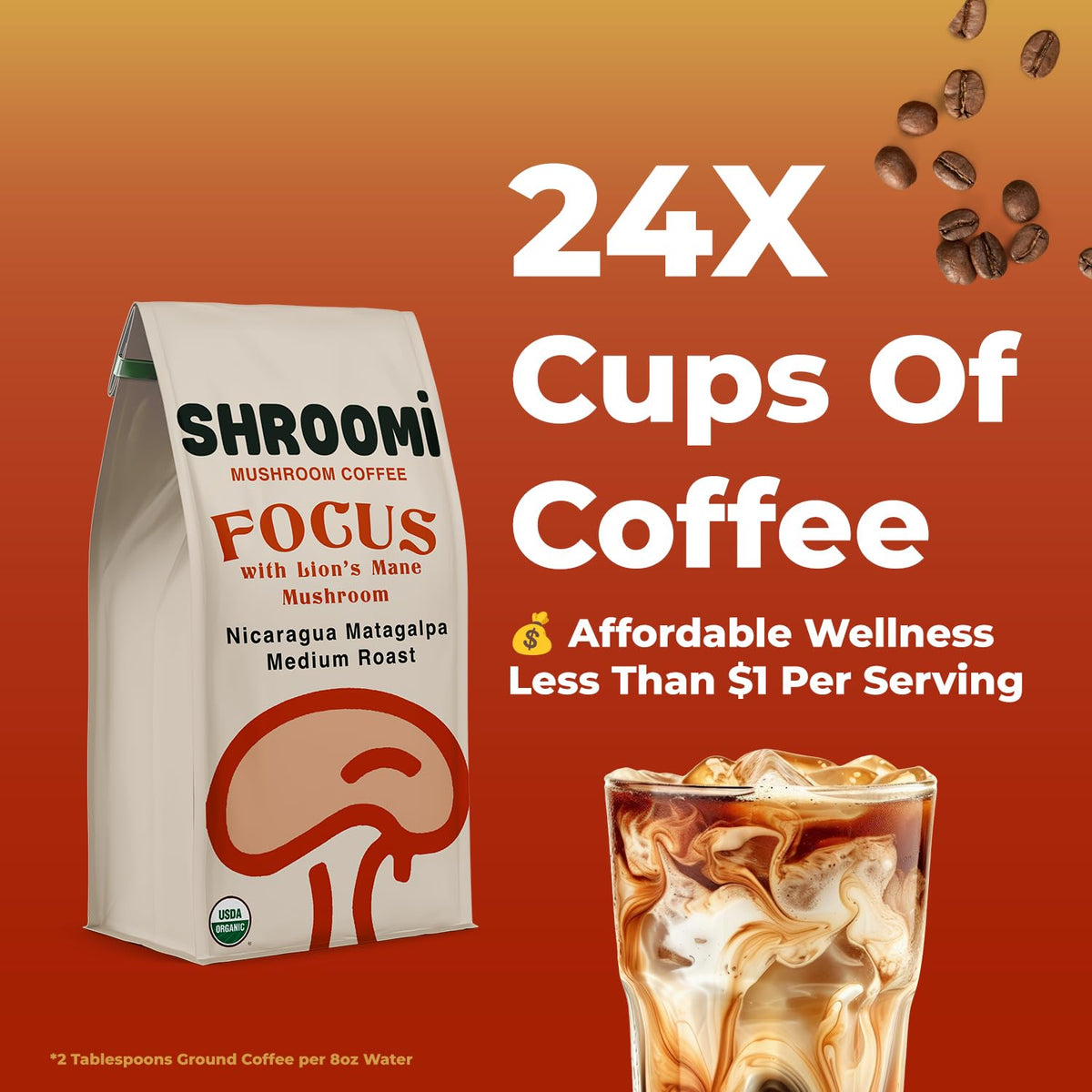 Shroomi Mushroom Focus Coffee — 16,000mg Lions Mane, Reishi & Chaga | Medium Roast 10oz