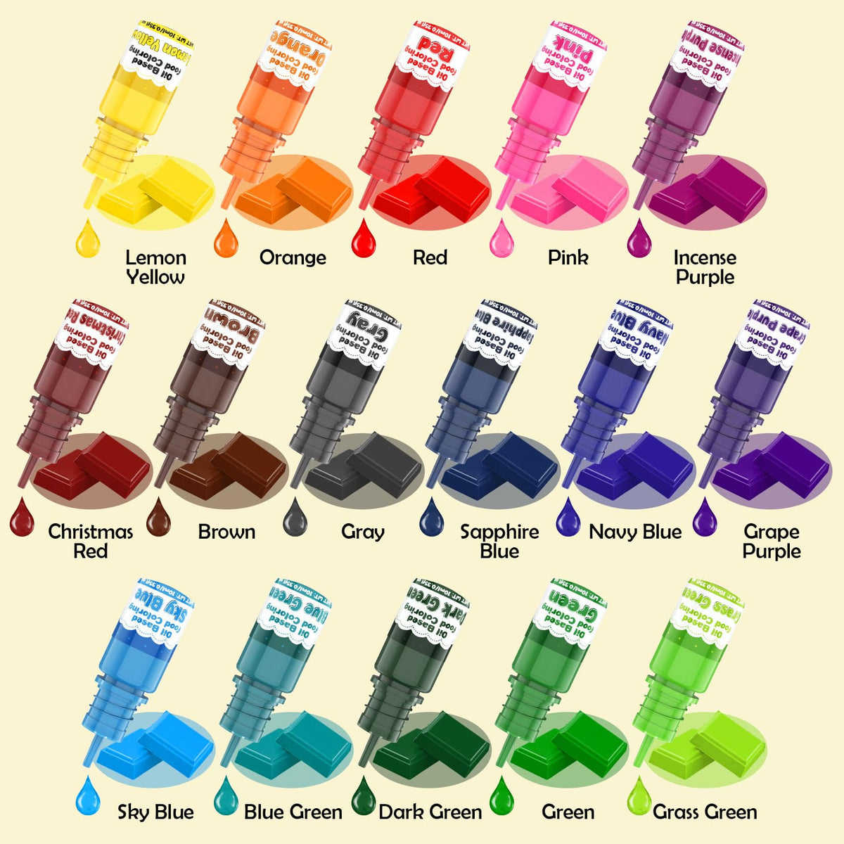 SigWong Oil Based Food Coloring for Chocolate - 16 Colors, Concentrated Dye Set (0.35 fl oz bottles)