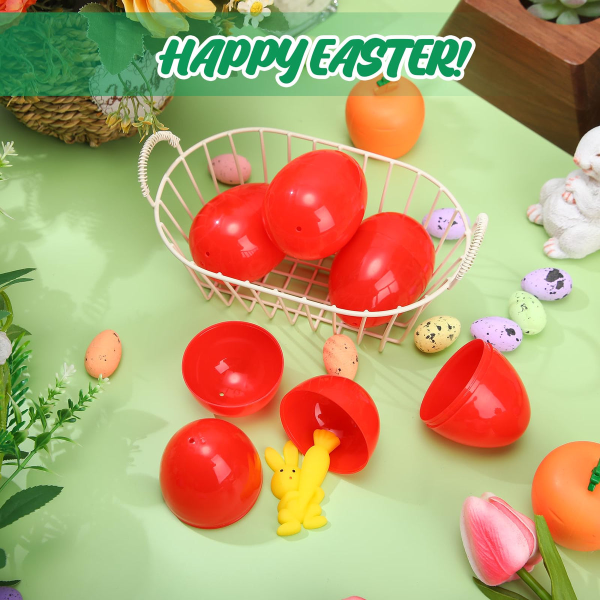 Silipull 36 Pack Jumbo Fillable Plastic Eggs - 3.1 Inch Red Easter Eggs for Hunts, Party Favors & DIY Crafts