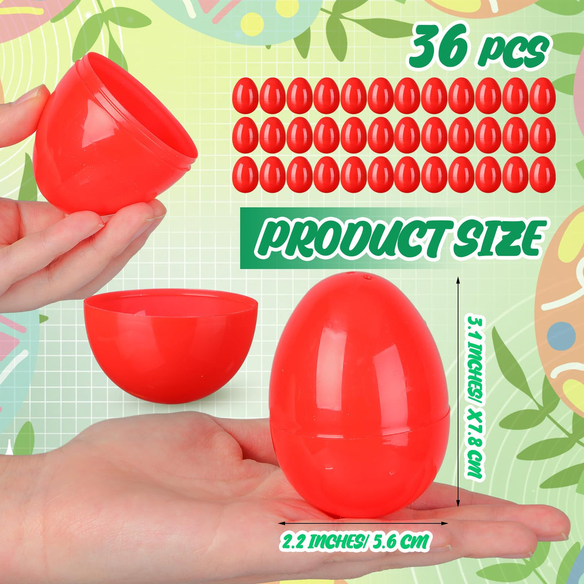 Silipull 36 Pack Jumbo Fillable Plastic Eggs - 3.1 Inch Red Easter Eggs for Hunts, Party Favors & DIY Crafts
