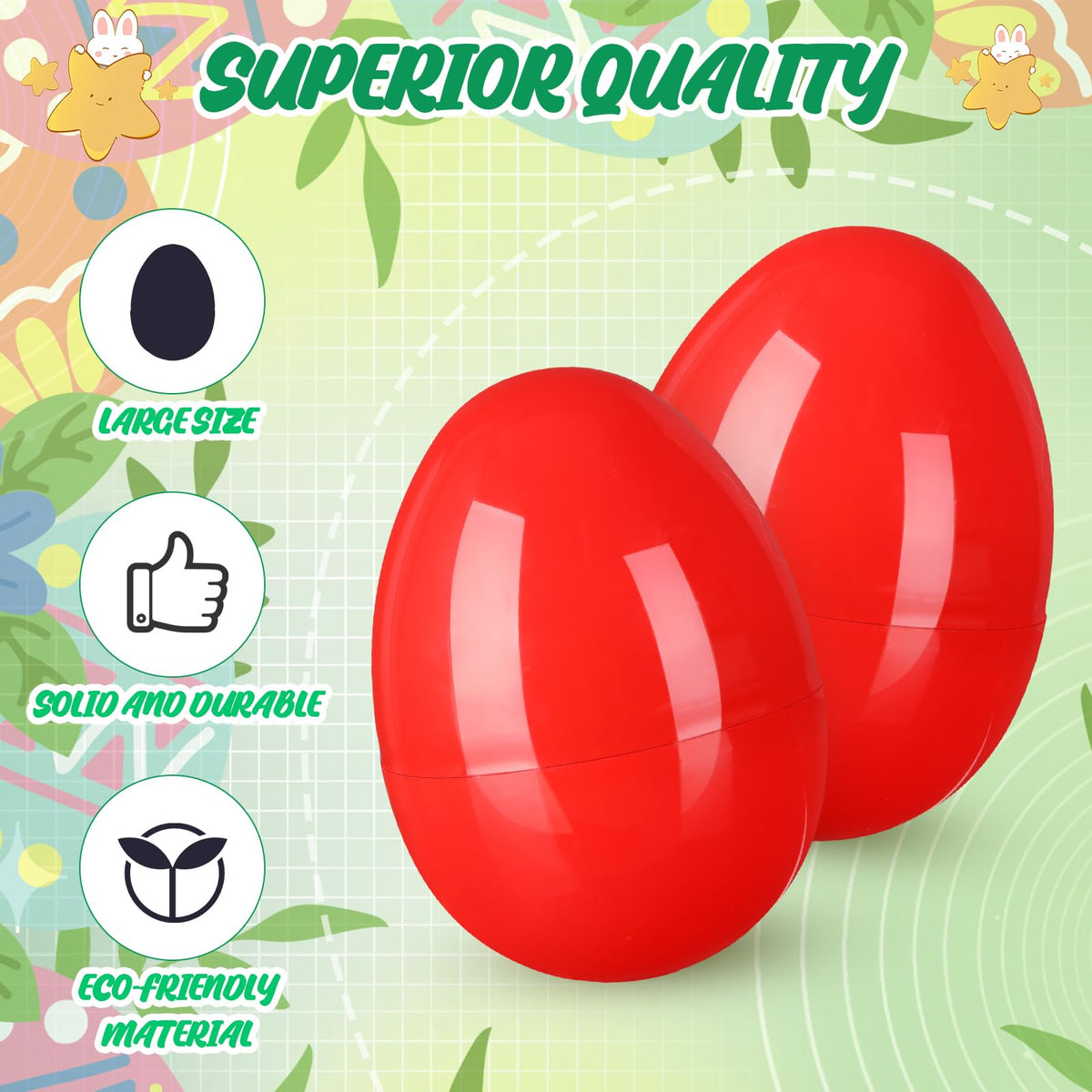 Silipull 36 Pack Jumbo Fillable Plastic Eggs - 3.1 Inch Red Easter Eggs for Hunts, Party Favors & DIY Crafts