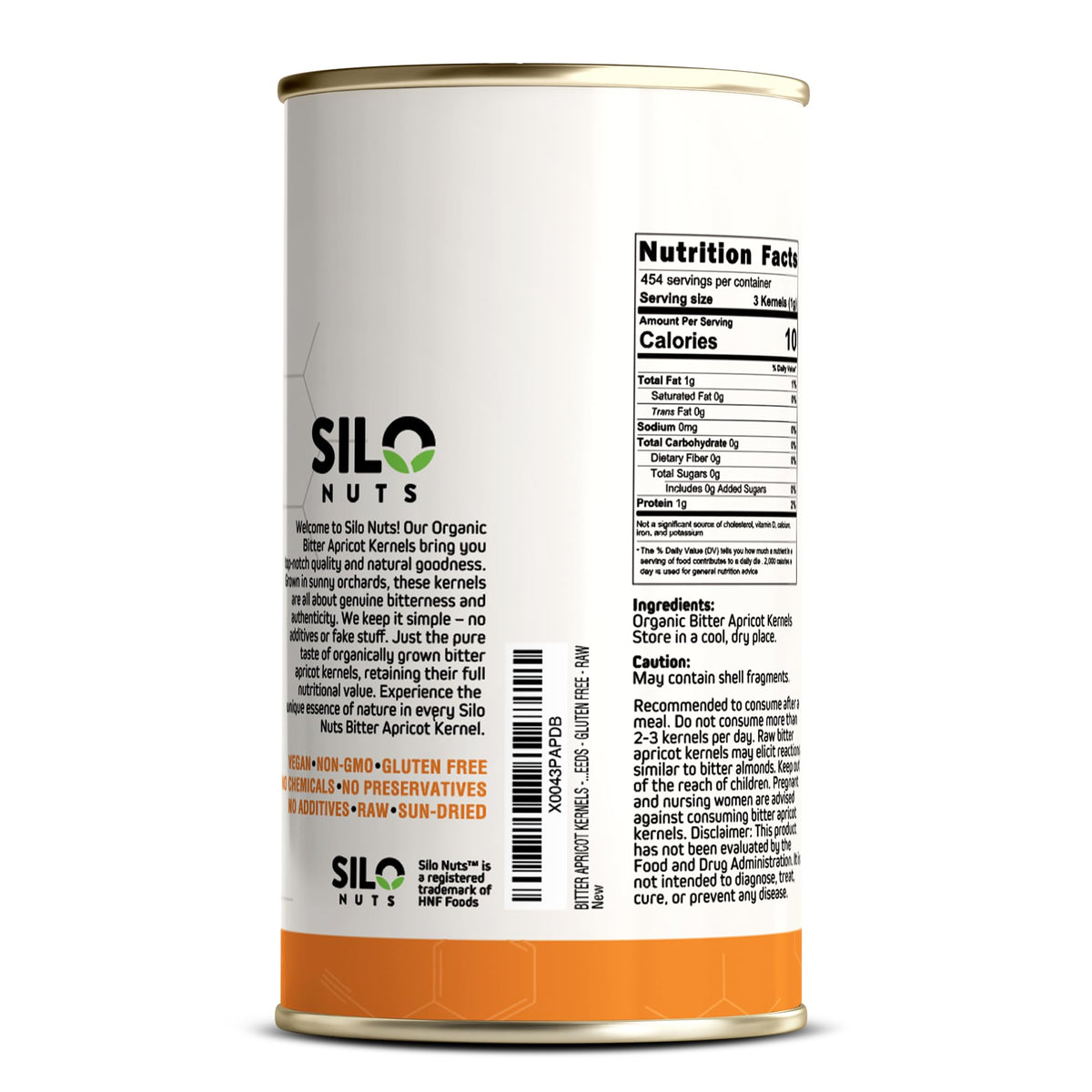 SILO Nuts Organic Bitter Apricot Kernels - 16 oz USDA Organic, Non-GMO, No Additives