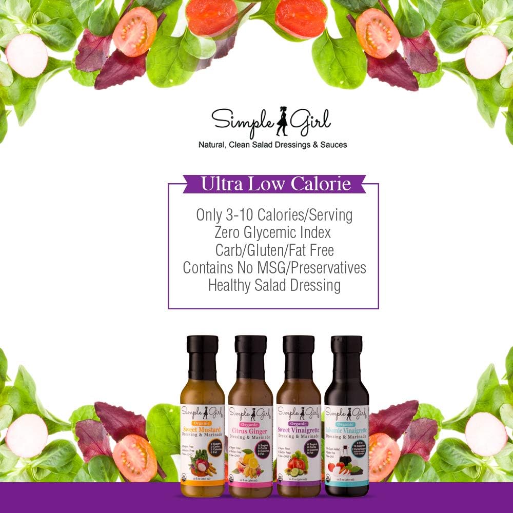 Simple Girl Organic Salad Dressing Variety Pack — Sugar Free, Low Carb, Vegan, Gluten Free (4 x 12 oz)