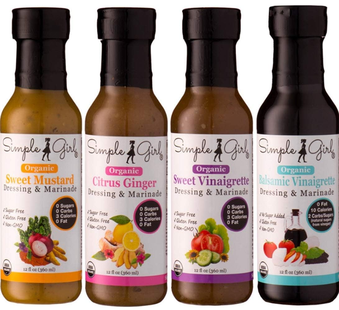 Simple Girl Organic Salad Dressing Variety Pack — Sugar Free, Low Carb, Vegan, Gluten Free (4 x 12 oz)