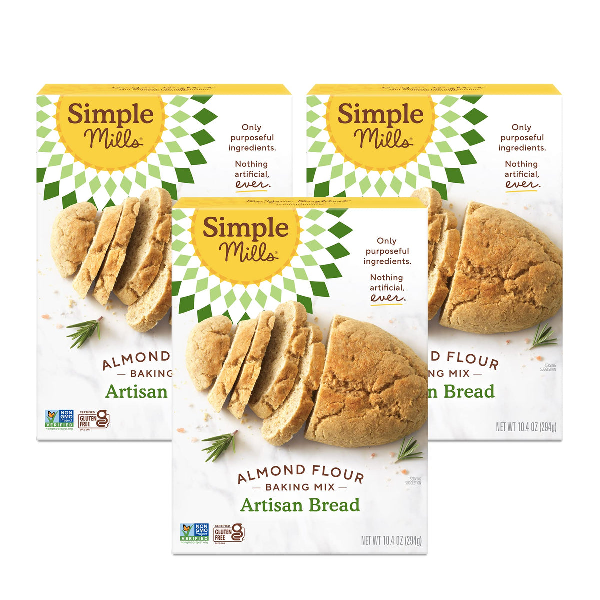 Simple Mills Almond Flour Artisan Bread Mix – Gluten Free, Grain Free, 3-Box Pack (Packaging May Vary)