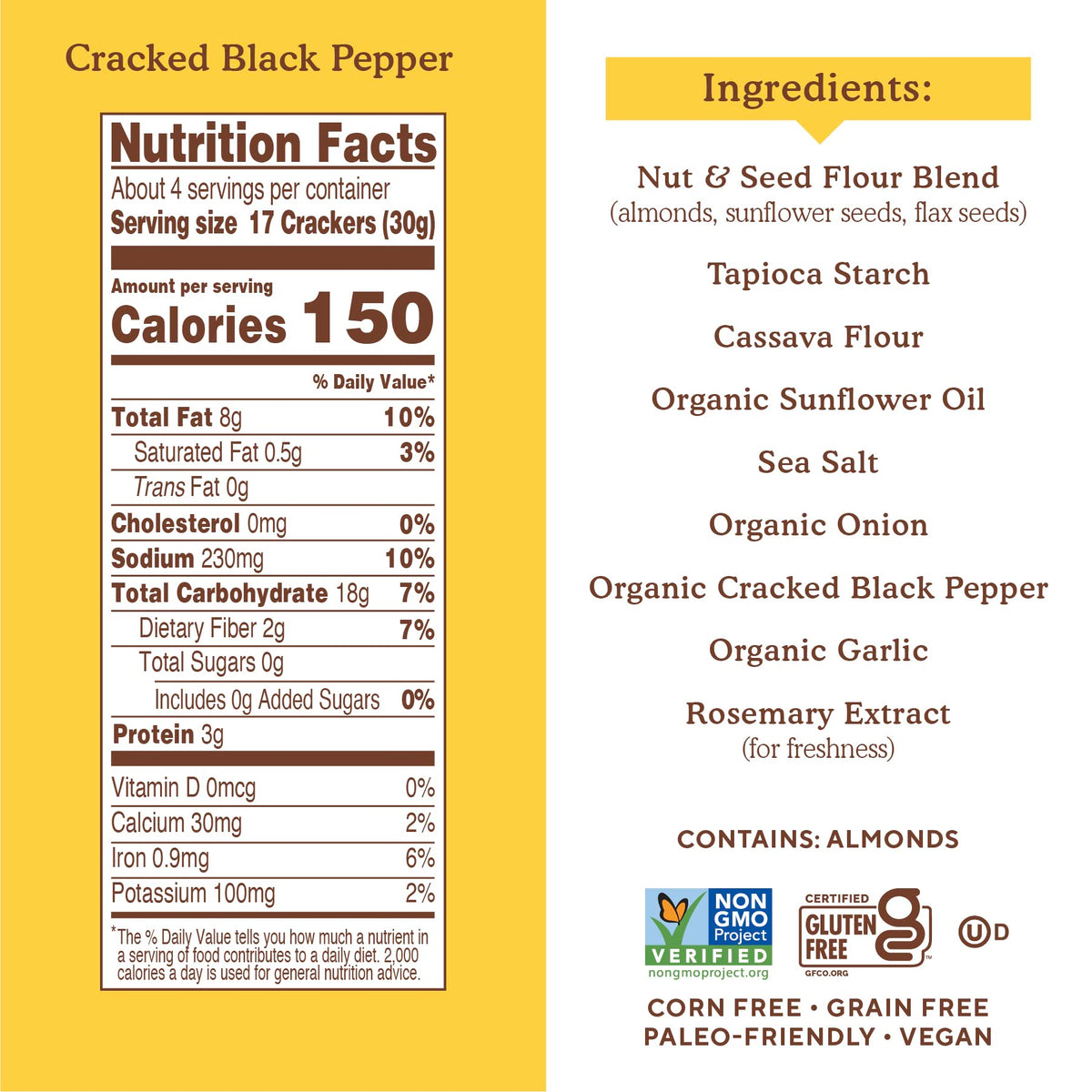 Simple Mills Almond Flour Crackers, Black Cracked Pepper – Gluten Free & Vegan