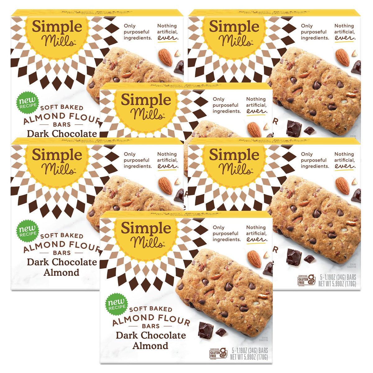 Simple Mills Almond Flour Dark Chocolate Almond Bars – Gluten Free, Paleo Snack Pack (6 Bars)