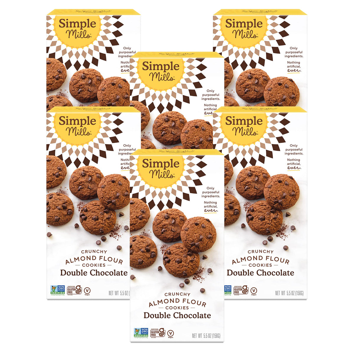 Simple Mills Almond Flour Double Chocolate Chip Cookies - Gluten Free, Non-GMO, Grain Free, Pack of 6