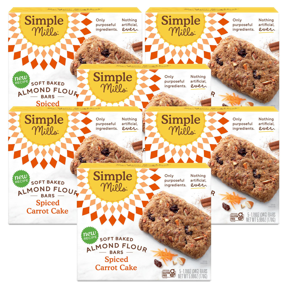 Simple Mills Almond Flour Snack Bars – Spiced Carrot Cake, Gluten Free, Paleo Friendly, 6 oz Pack of 6