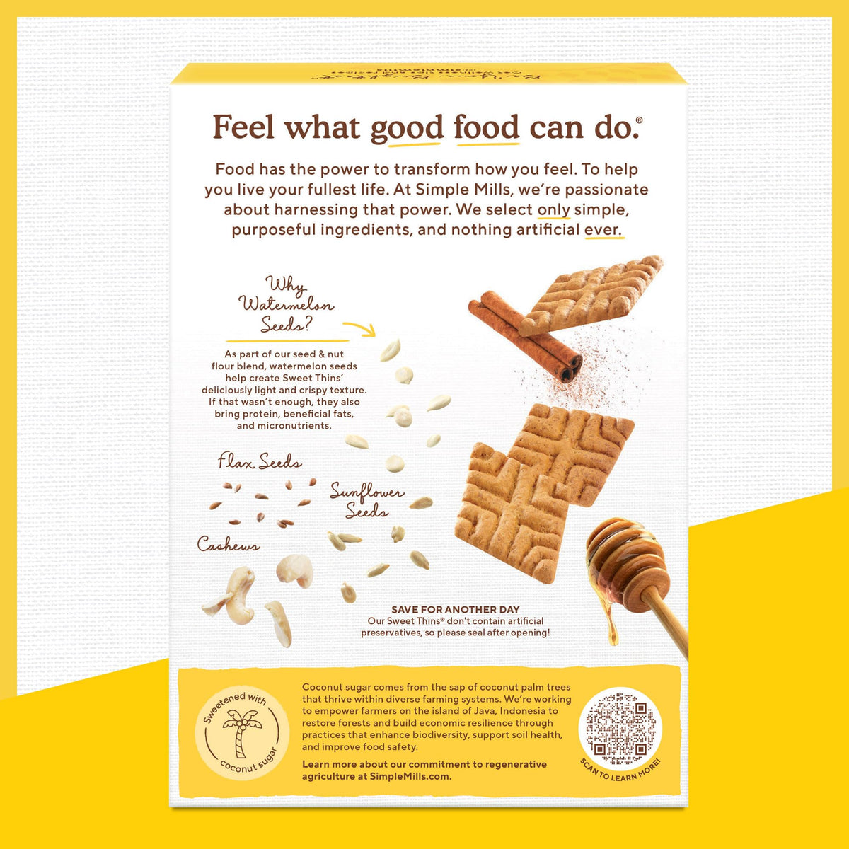 Simple Mills Honey Cinnamon Seed & Nut Flour Sweet Thins — Paleo-Friendly Snack, 4.25 oz, Pack of 6