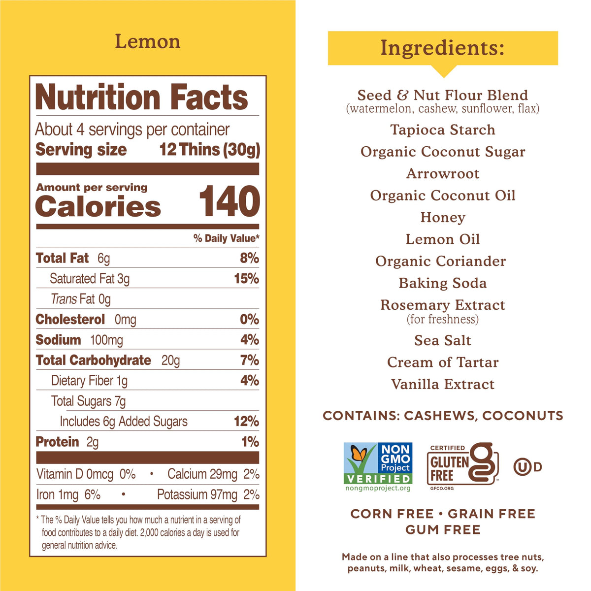 Simple Mills Lemon Seed & Nut Flour Sweet Thins – Paleo Friendly Crunchy Lemon Cookies, 4.25 oz (Pack of 6)