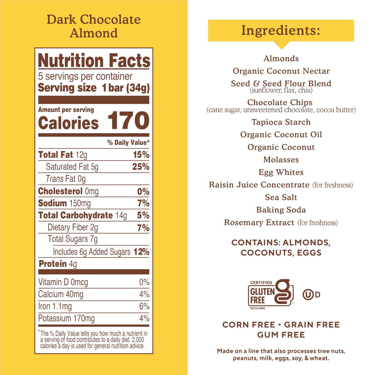 Simple Mills Almond Flour Dark Chocolate Almond Bars – Gluten Free, Paleo Snack Pack (6 Bars)
