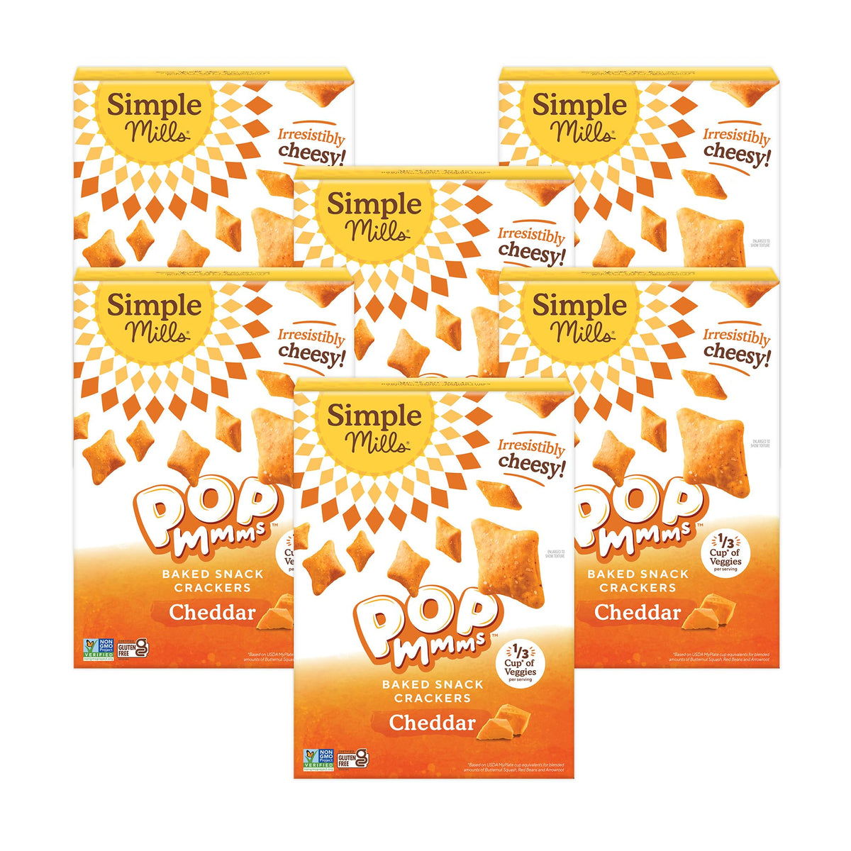 Simple Mills Pop Mmms Cheddar Veggie Flour Baked Snack Crackers - Gluten Free 6 Pack