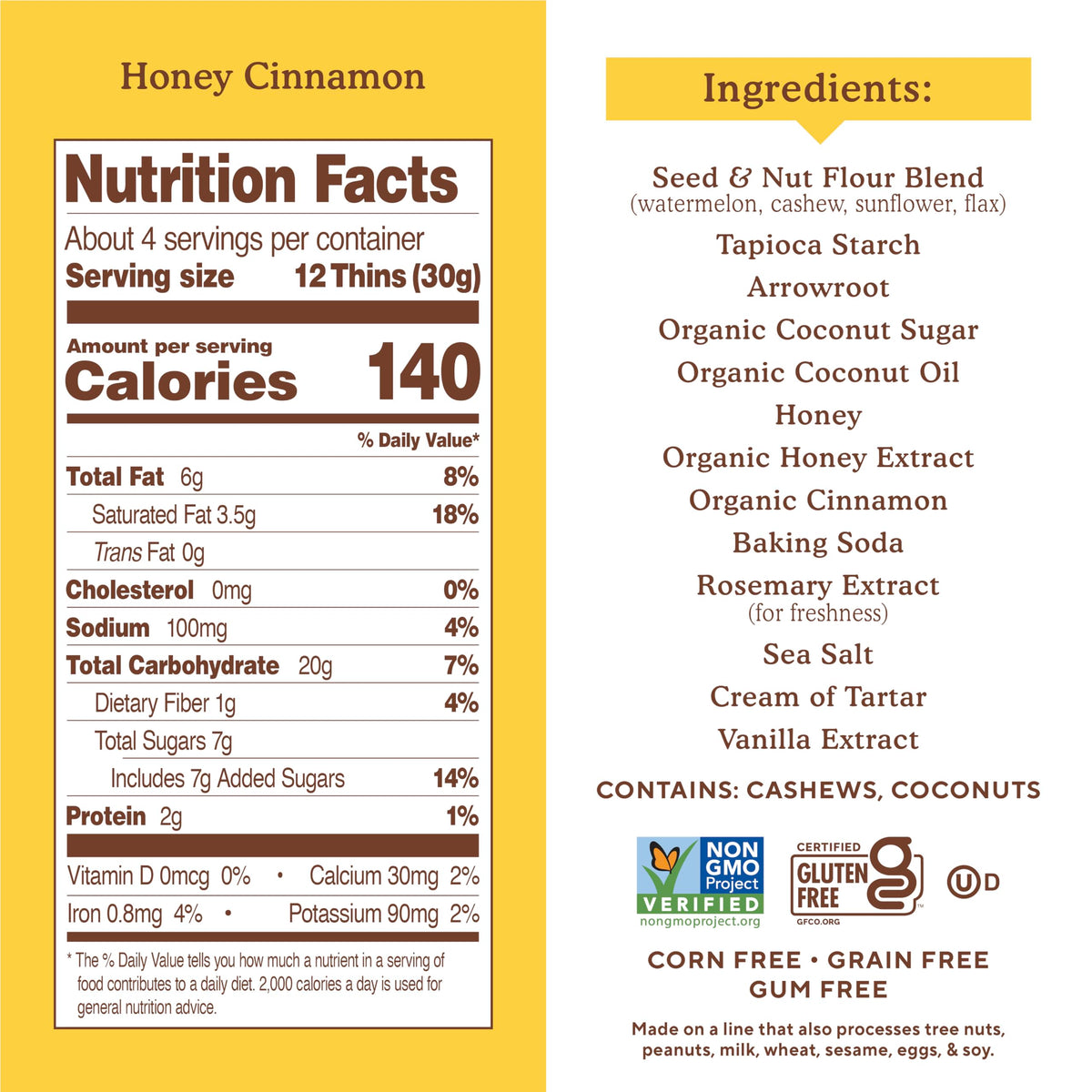 Simple Mills Honey Cinnamon Seed & Nut Flour Sweet Thins — Paleo-Friendly Snack, 4.25 oz, Pack of 6