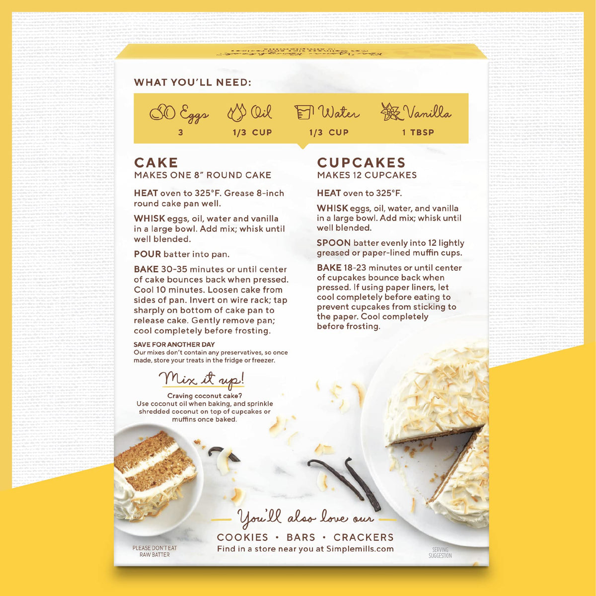 Simple Mills Almond Flour Vanilla Cake Mix – Gluten Free, Plant Based, Paleo | Pack of 3