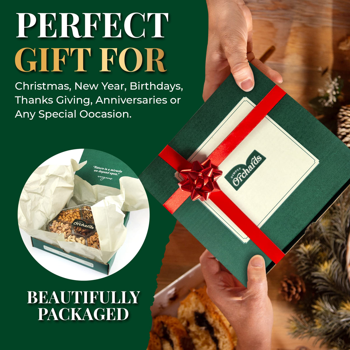 Simple Orchards Fathers Day Nuts Gift Basket | Freshly Roasted Nuts & Elegant Gift Packaging