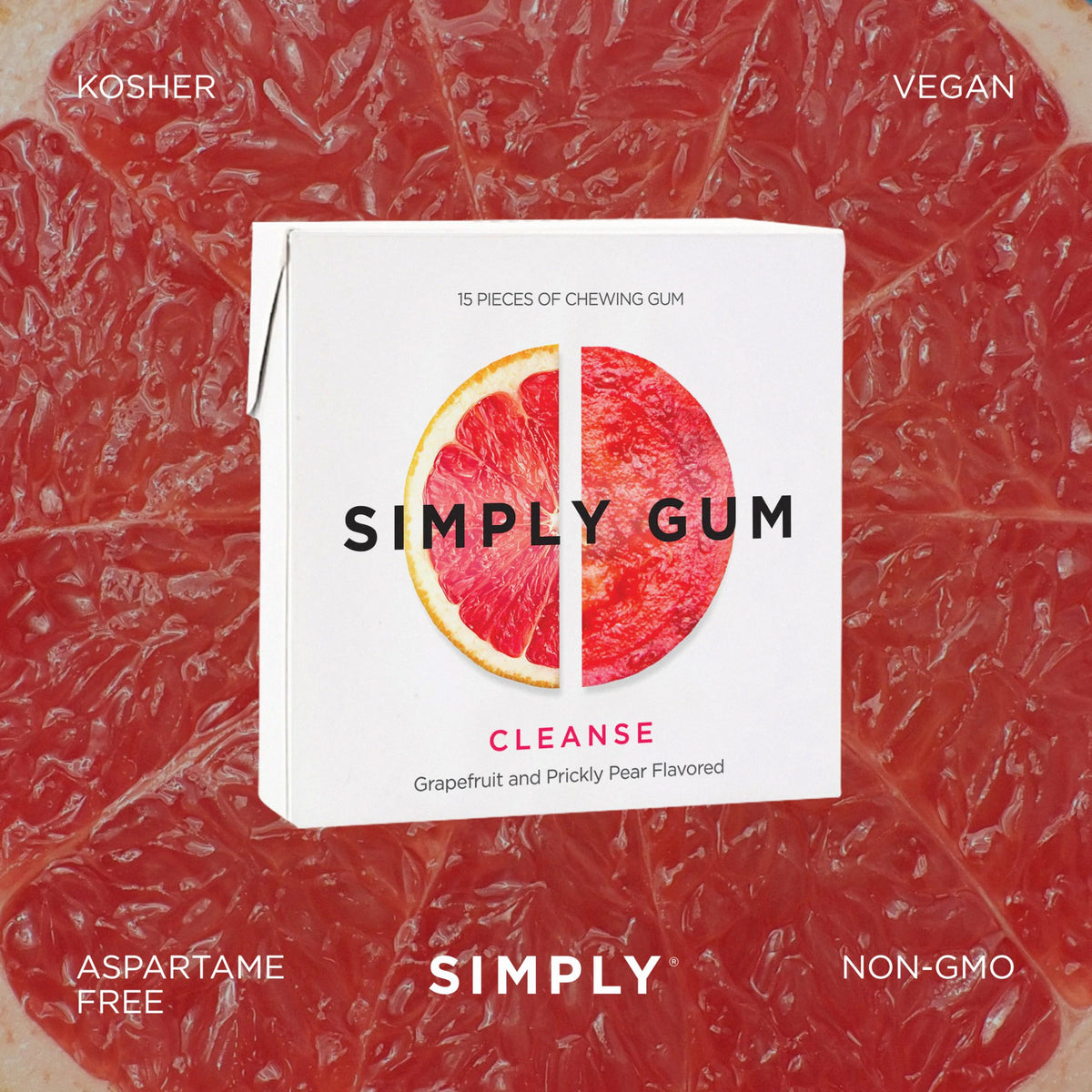 SIMPLY Gum Cleanse Grapefruit & Prickly Pear — Plastic-Free Natural Chewing Gum, 12 Pack