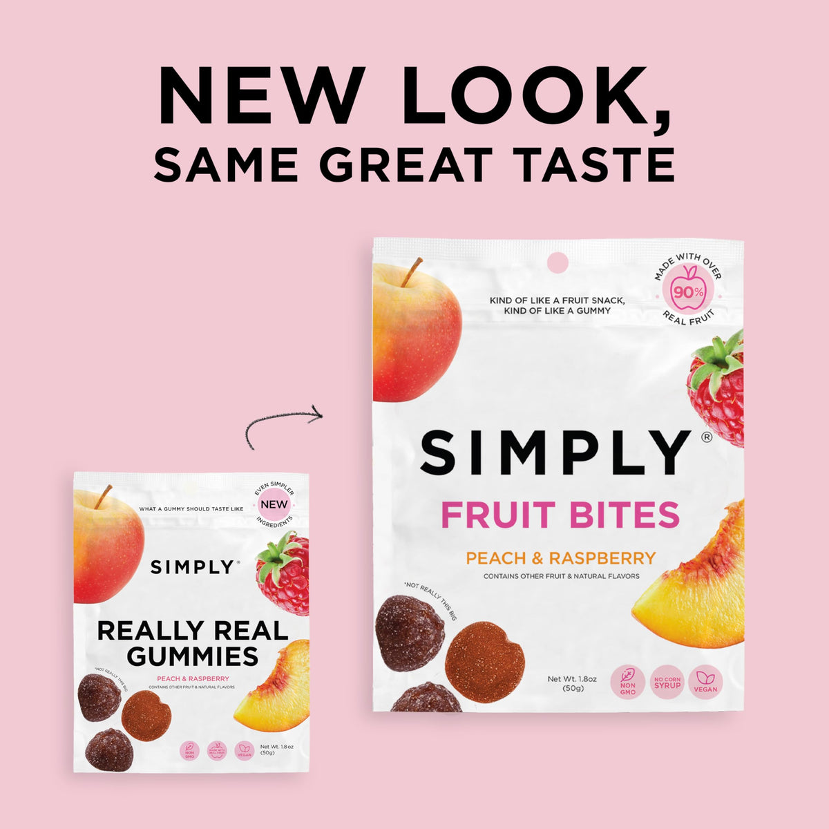 Simply Fruit Bites – Real Fruit Gummies Peach & Raspberry | 8-Pack | Gluten Free & Kosher