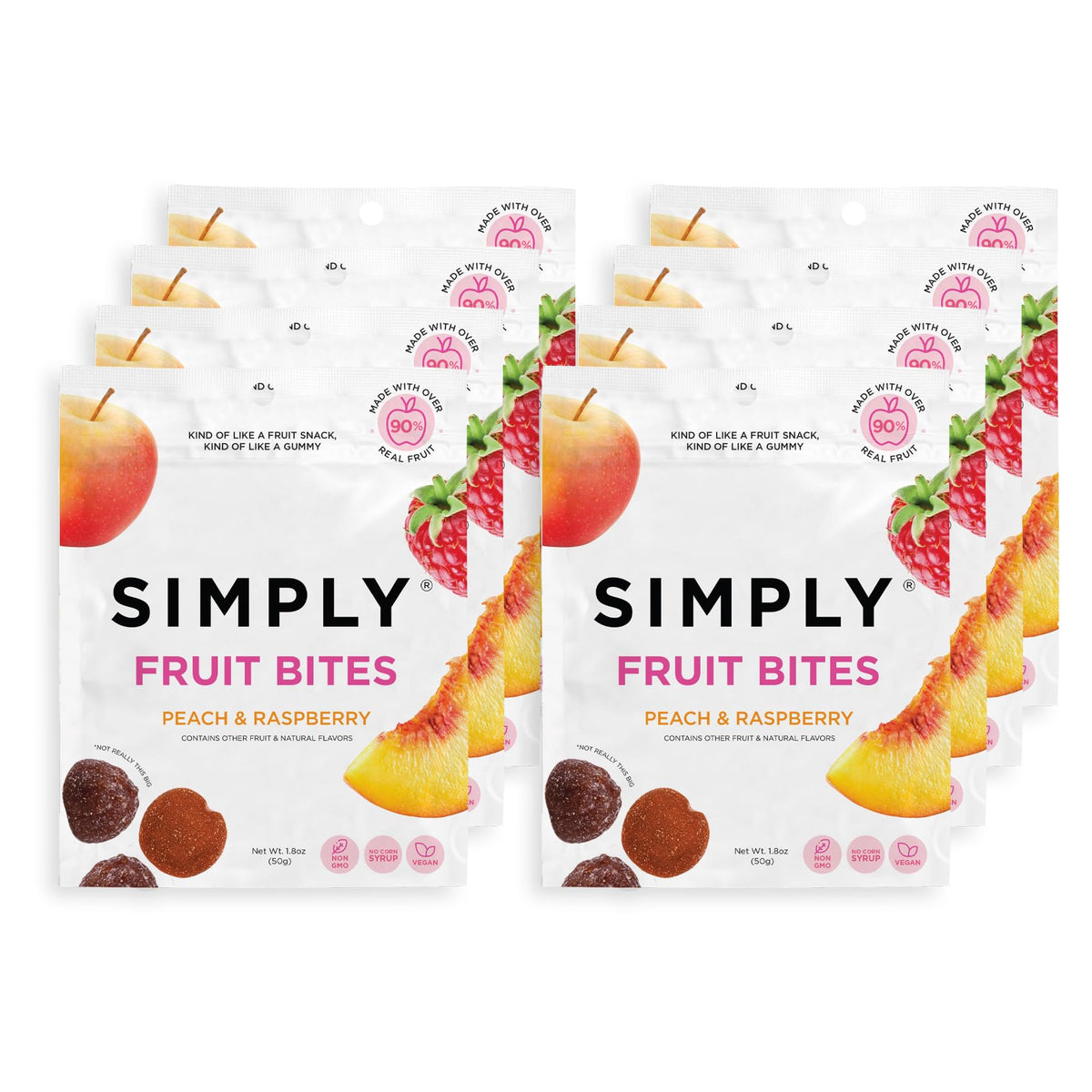 Simply Fruit Bites – Real Fruit Gummies Peach & Raspberry | 8-Pack | Gluten Free & Kosher