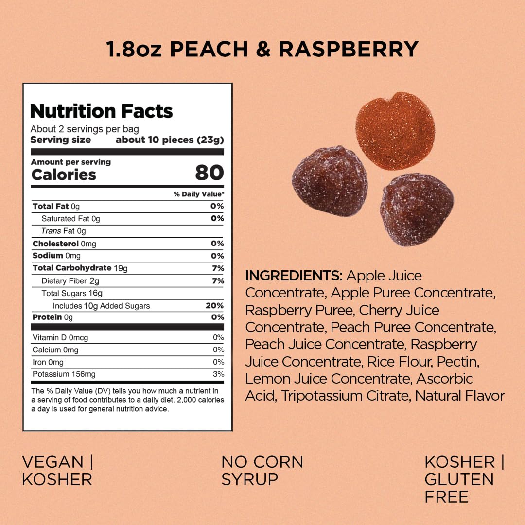 Simply Fruit Bites – Real Fruit Gummies Peach & Raspberry | 8-Pack | Gluten Free & Kosher
