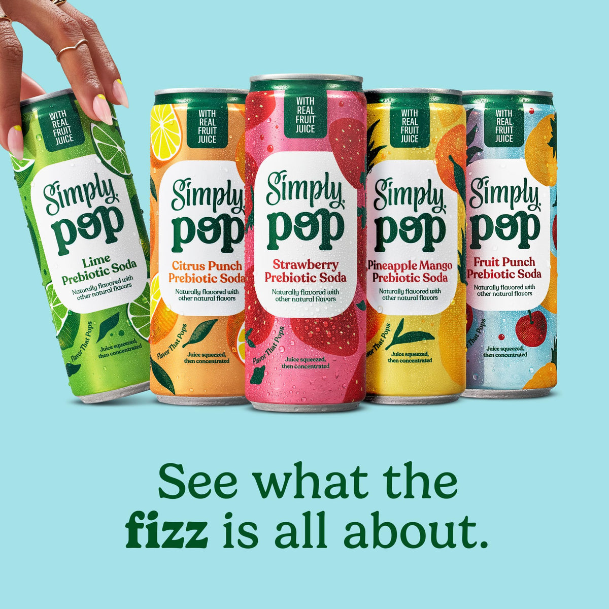 Simply POP Lime Prebiotic Soda – 12 Pack, 6 g Fiber, 60 kcal per Can