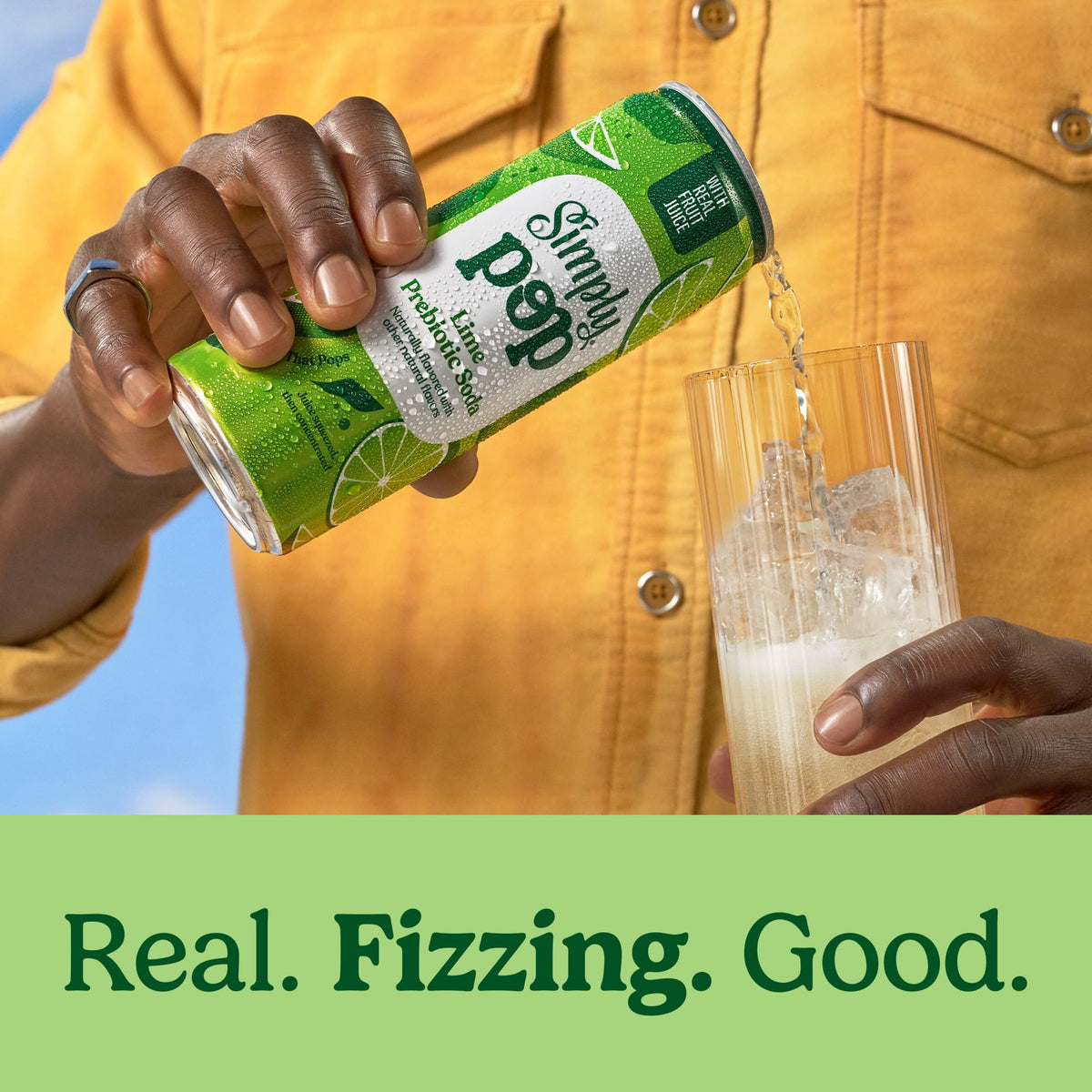 Simply POP Lime Prebiotic Soda – 12 Pack, 6 g Fiber, 60 kcal per Can