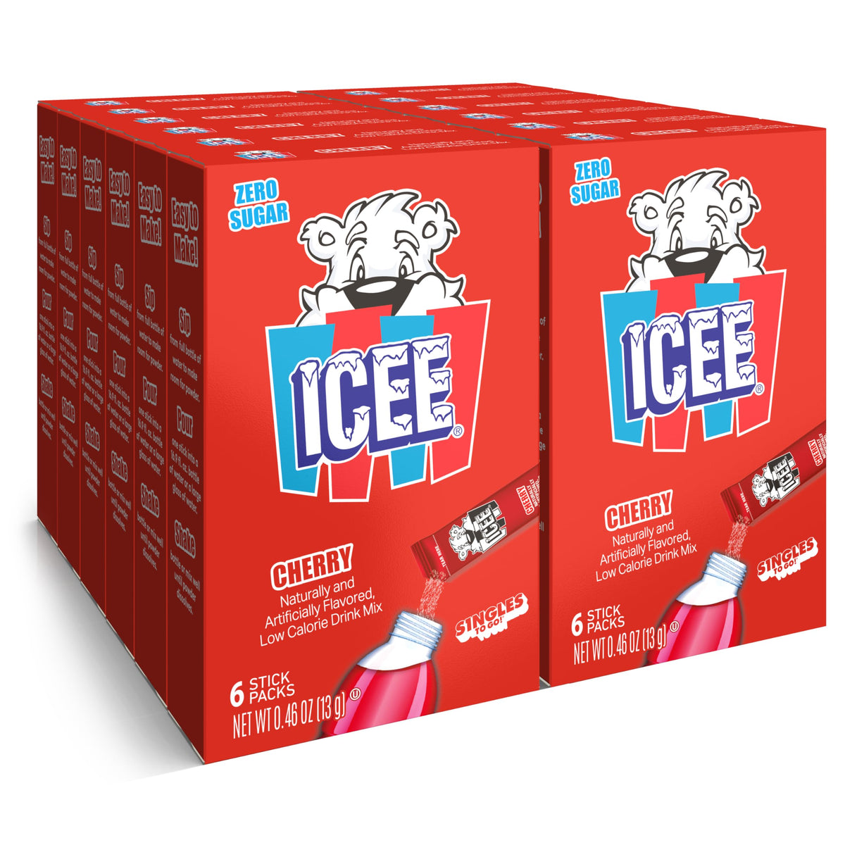 ICEE Singles To Go Water Drink Mix – Cherry Flavor, 72 Servings, 12 Boxes