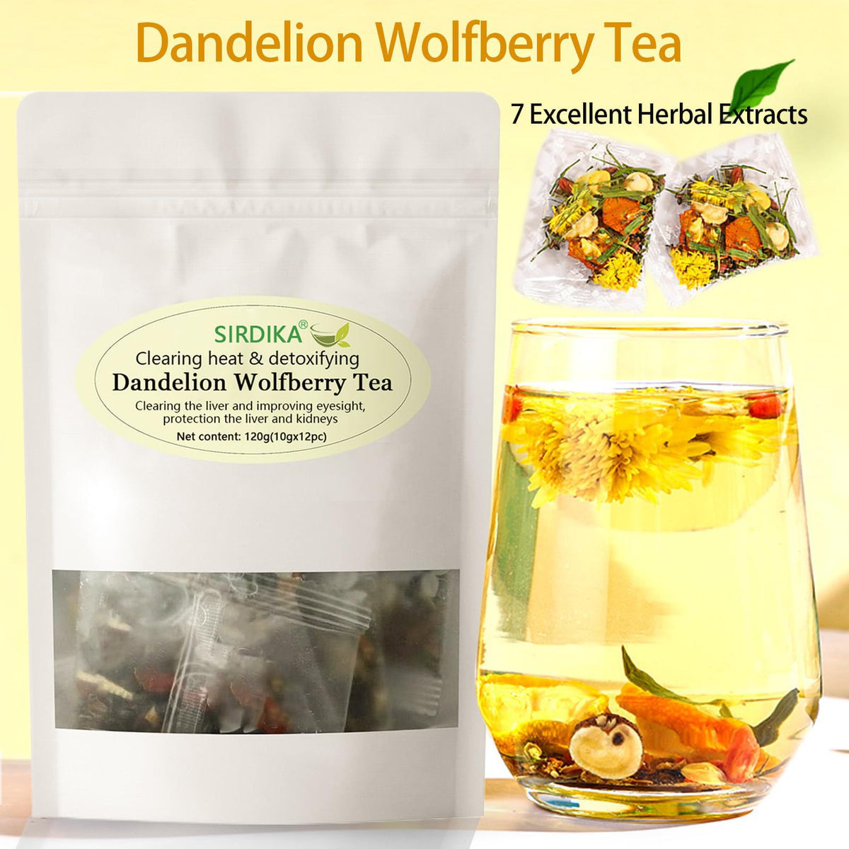 SIRDIKA Dandelion Wolfberry Herbal Tea – Kidney & Liver Health Blend, 120g / 24 Tea Bags