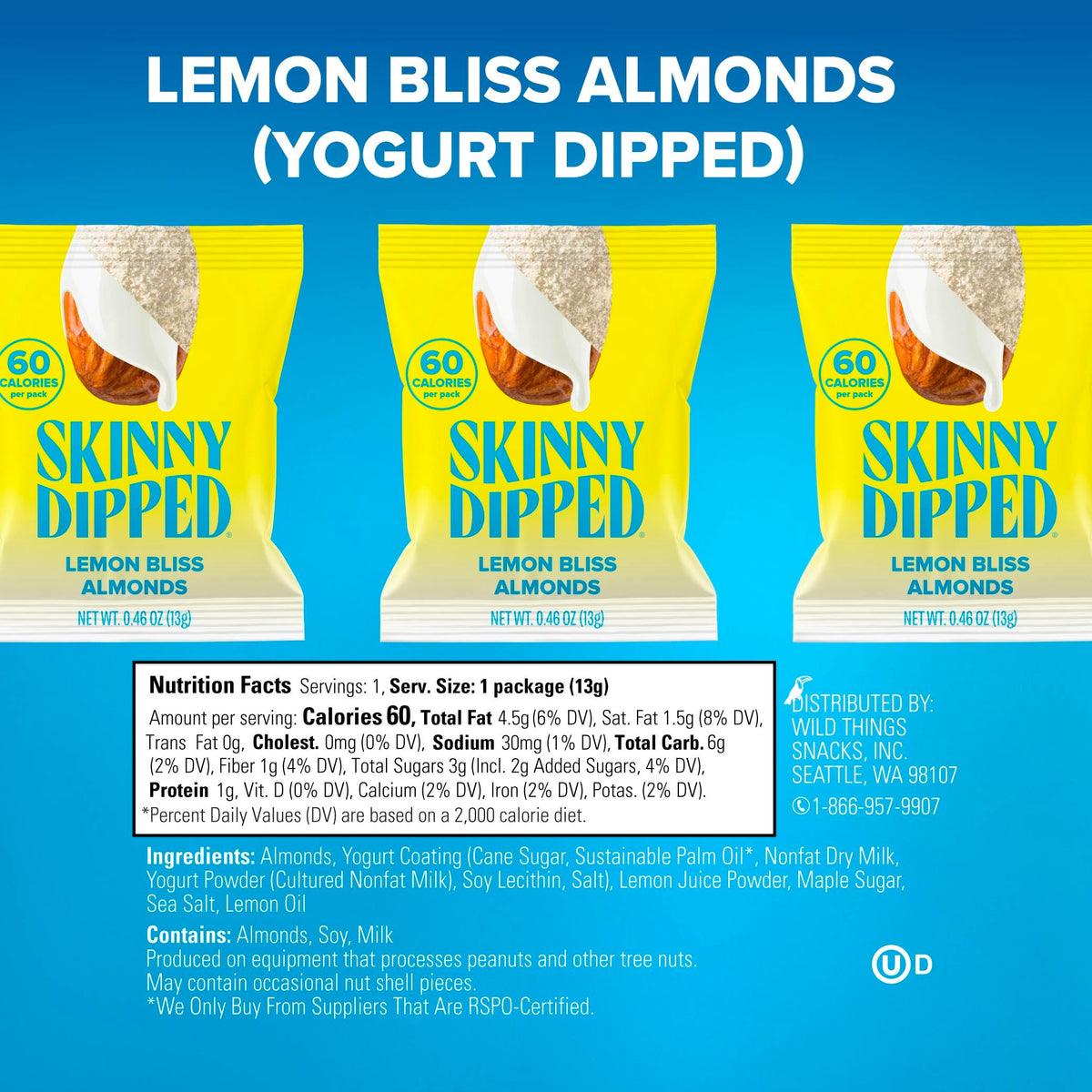 SkinnyDipped Lemon Bliss Almonds | 24 Mini Packs, Low Sugar & Gluten Free