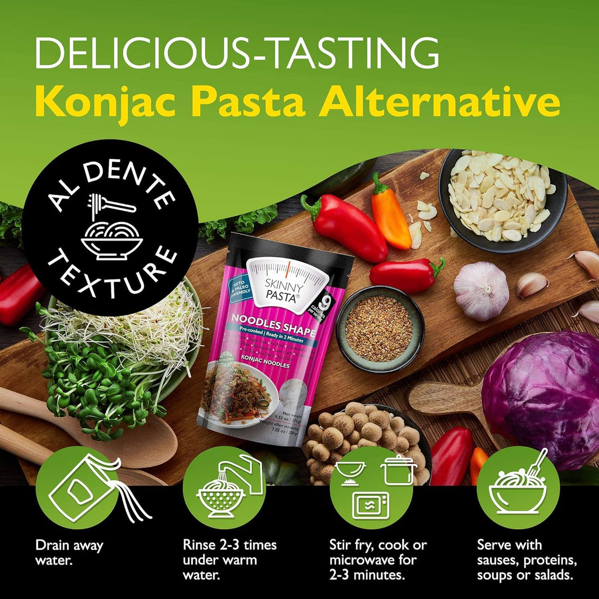 Skinny Pasta Angel Hair Konjac Noodles – Low-Carb, Gluten-Free, Keto-Friendly (6 Pack)