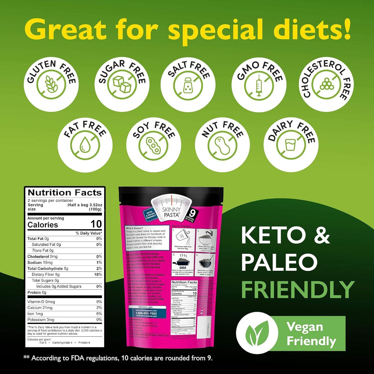 Skinny Pasta Angel Hair Konjac Noodles – Low-Carb, Gluten-Free, Keto-Friendly (6 Pack)