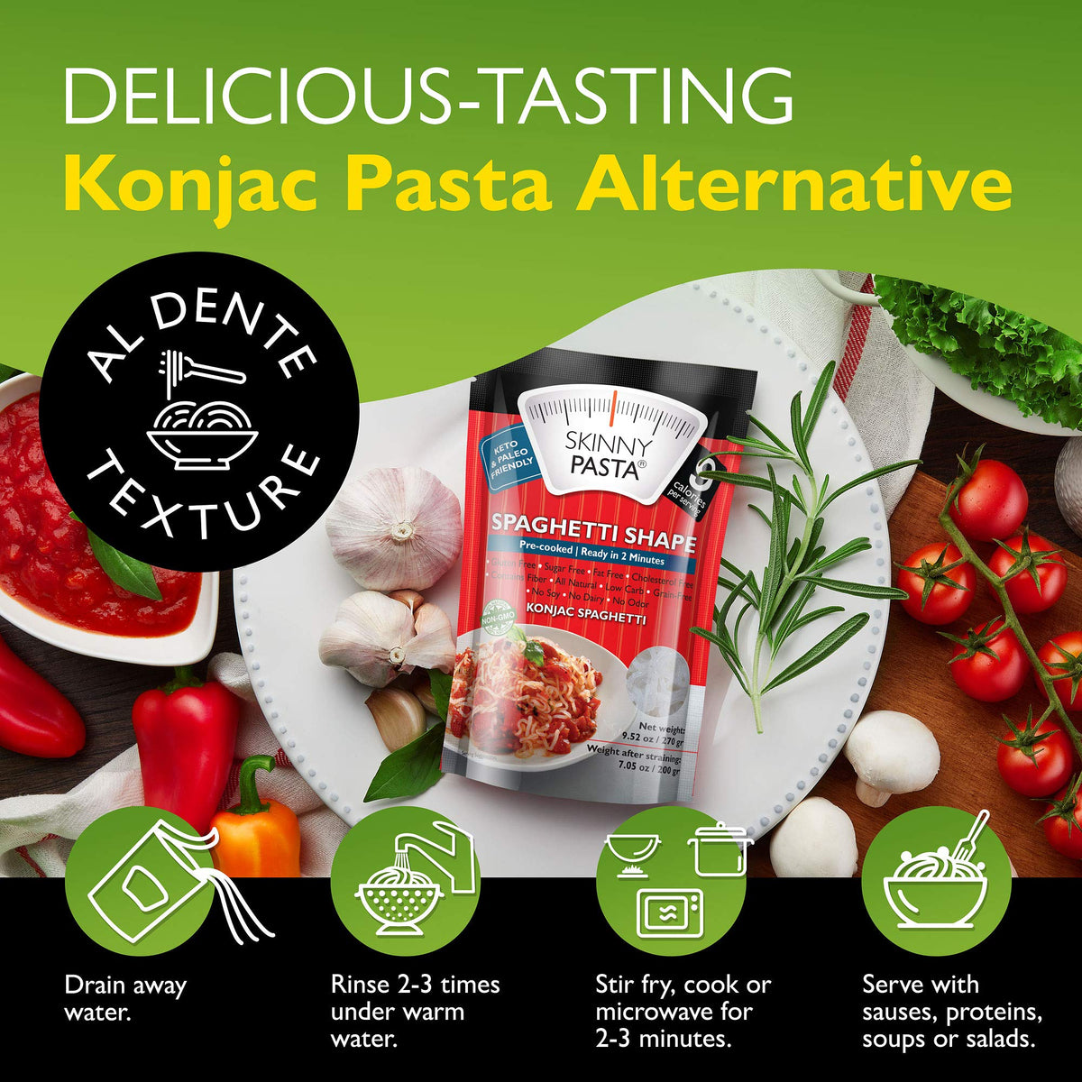 Skinny Pasta Spaghetti — Konjac Noodles, Low Carb & Gluten Free (6 Pack)
