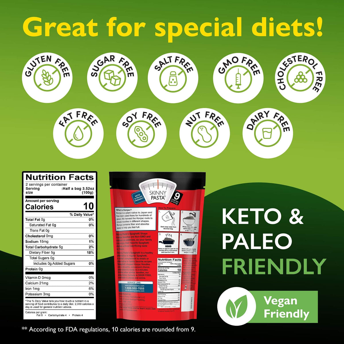 Skinny Pasta Spaghetti — Konjac Noodles, Low Carb & Gluten Free (6 Pack)