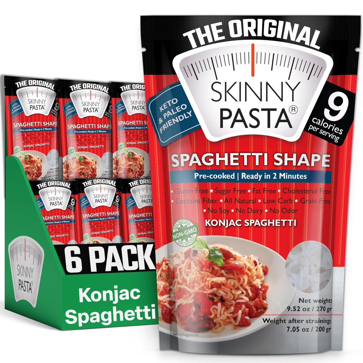 Skinny Pasta Spaghetti — Konjac Noodles, Low Carb & Gluten Free (6 Pack)