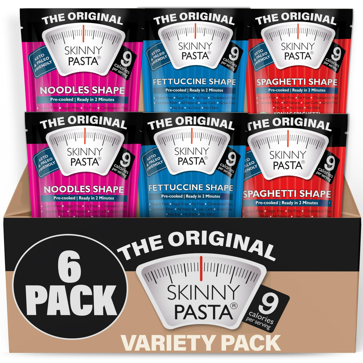 Skinny Pasta Variety Pack – Konjac Noodles, Low Carb & Gluten Free (6 Pack)