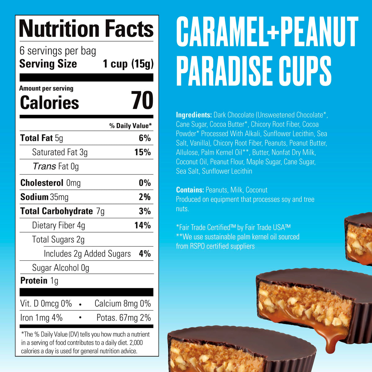 SKINNYDIPPED Caramel Peanut Paradise Cups – 2g Sugar Per Cup, Gluten Free, Low Carb Snack, 3.2oz Bags, Pack of 4 (24 Cups)