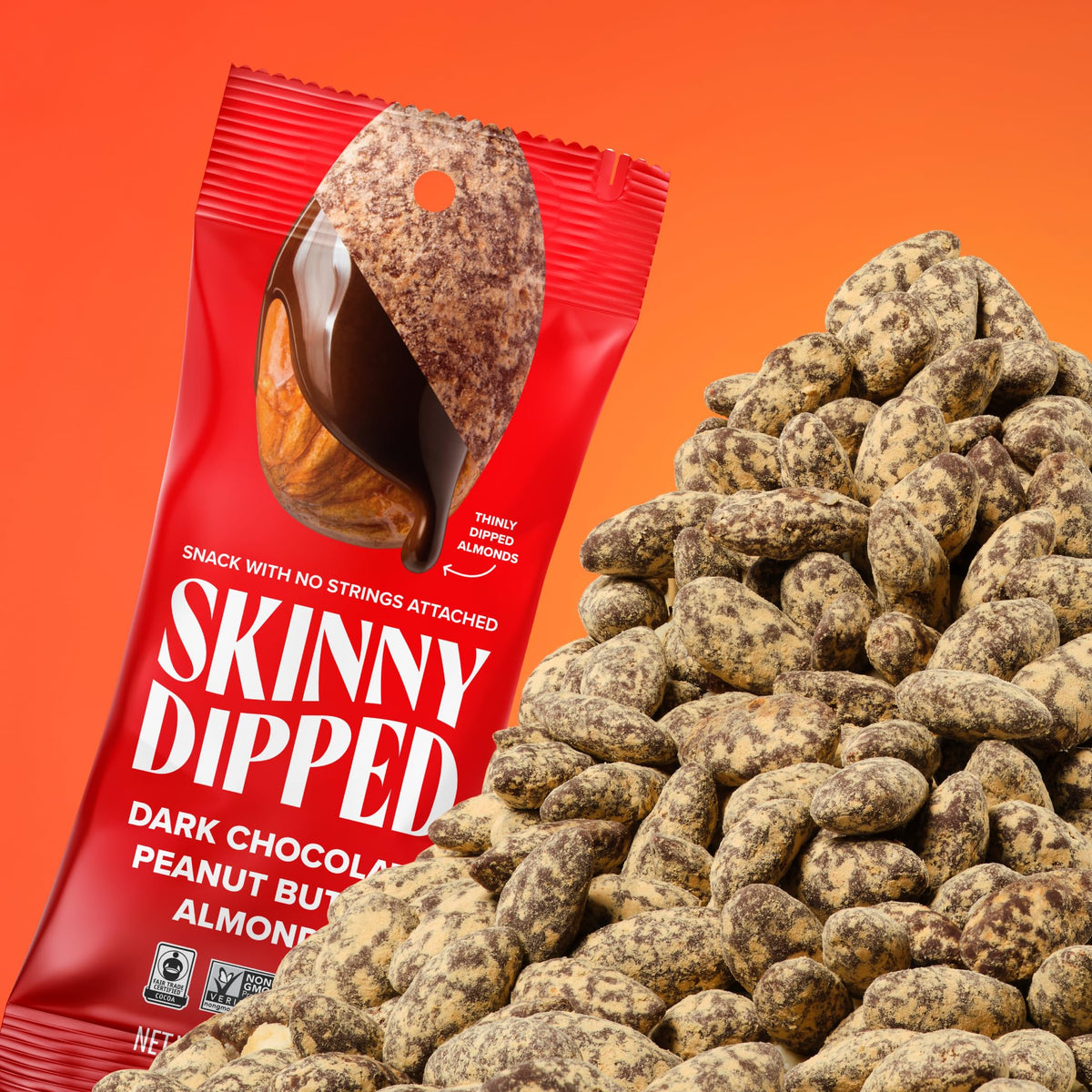 SkinnyDipped Dark Chocolate Peanut Butter Almonds — Low Sugar, Gluten Free, 15-Pack