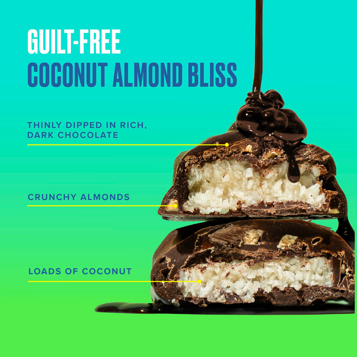 SkinnyDipped Dark Chocolate Coconut Almond Bites - Low Sugar Snack Pack (24 Bites)