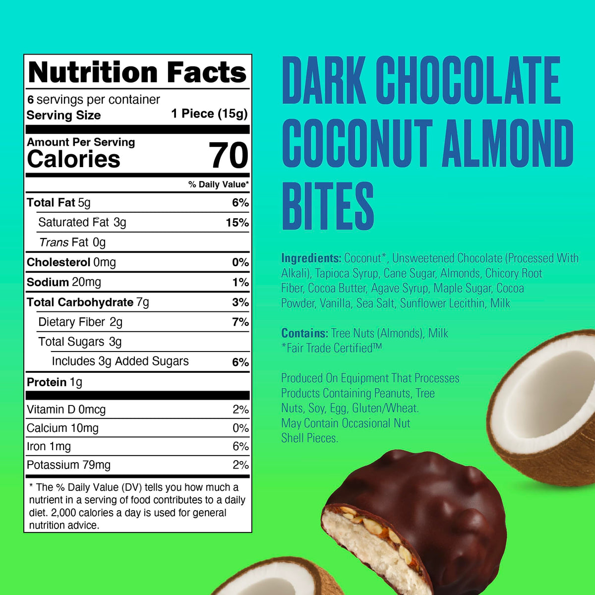 SkinnyDipped Dark Chocolate Coconut Almond Bites - Low Sugar Snack Pack (24 Bites)