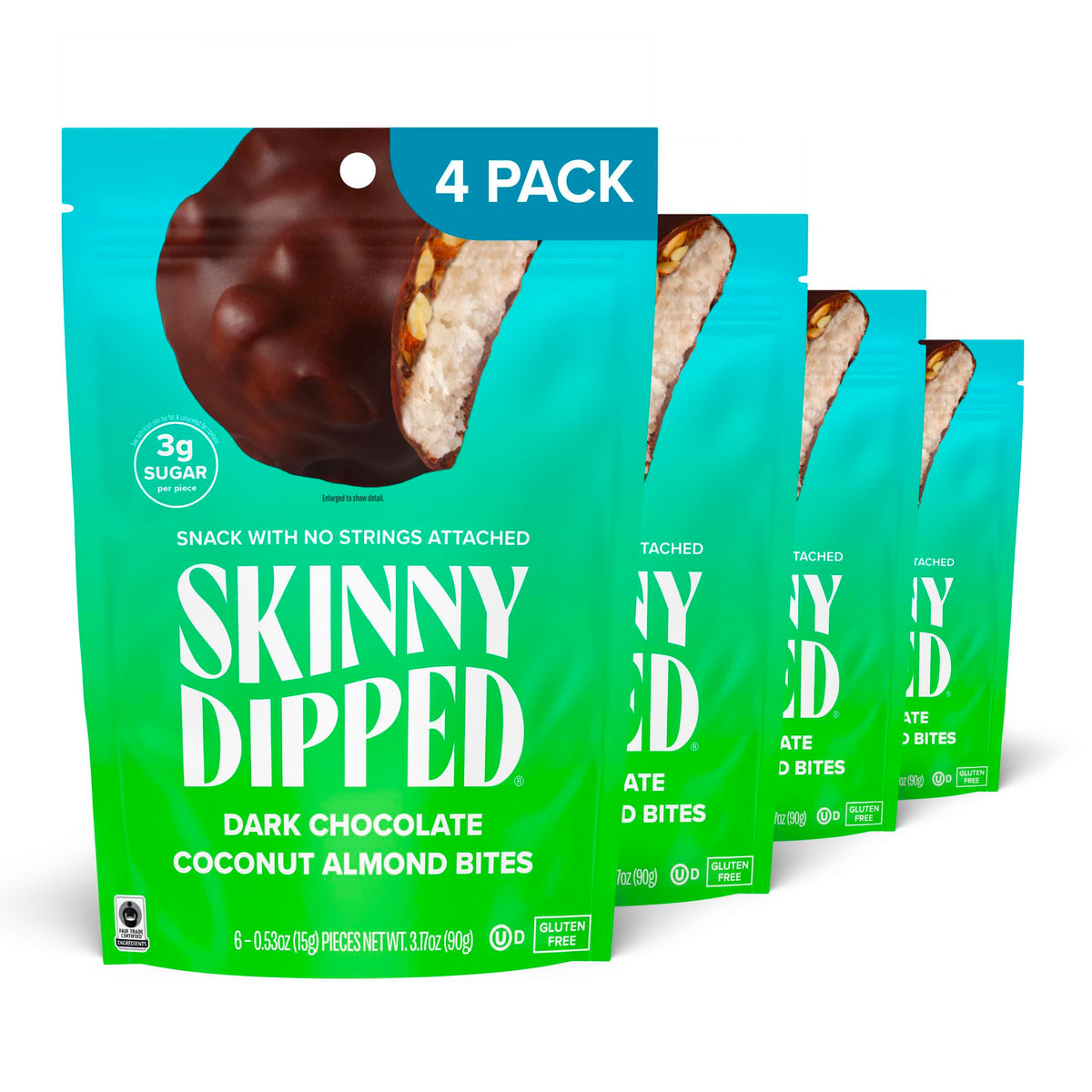 SkinnyDipped Dark Chocolate Coconut Almond Bites - Low Sugar Snack Pack (24 Bites)